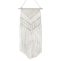 Macrame Wall Decor Hanging Boho Hand Woven Tapestry Art Bunting Banner Bohemian Wall Decor for Home Bedroom Living Room Curtain Rustic Hippie Garland Baby Nursery, 33 Inch Cream White Cotton