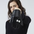 thumbnail image 3 of Tickled Pink Women's Black Petite Bow Leather Gloves, 3 of 7
