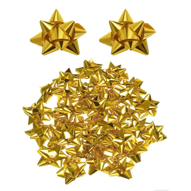 Uxcell 36Pcs 3" Lazos de regalo en miniatura de estrella metálica pequeños para envolver regalos, cumpleaños, bodas, autoadhesivos, dorados