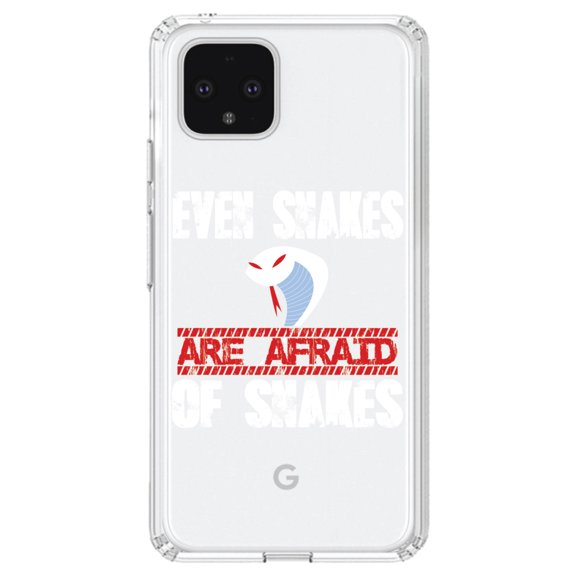 DistinctInk Clear Shockproof Hybrid Case for Google Pixel 4 (6.1" Screen) - TPU Bumper Acrylic Back Tempered Glass Screen Protector - Even Snakes are Afraid of Snakes