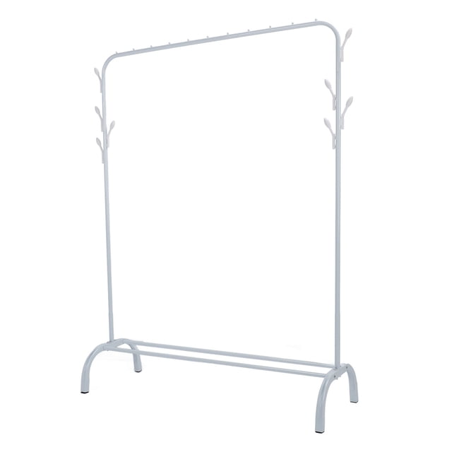 Floor Clothing Rack, Heavy Duty Freestanding Clothing Rack with Side Hooks for Drying Clothes Black,White