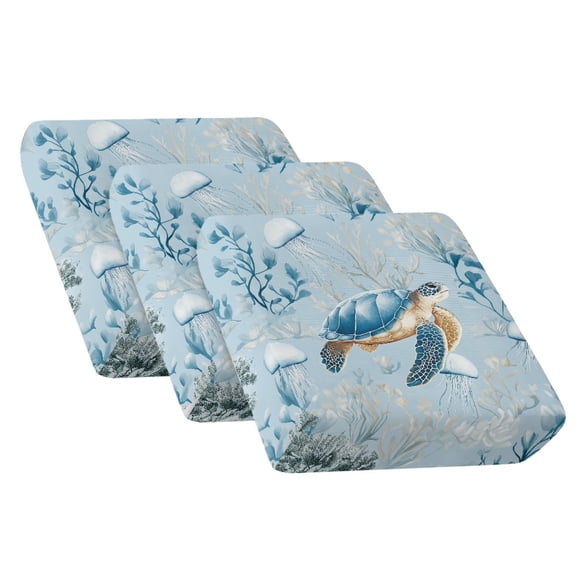 Xixirimido Sectional Couch Covers 3Pcs Stretch Sofa Covers Washable Couch Cushion Slipcover with Elastic Bottom Universal Furniture Protector, Sea Turtle Jellyfish Blue