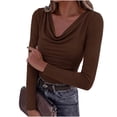 thumbnail image 2 of MYAOTINo Boundaries Ladies Solid Color Cowl Neck Shirt Long Sleeve Basic Top, 2 of 5