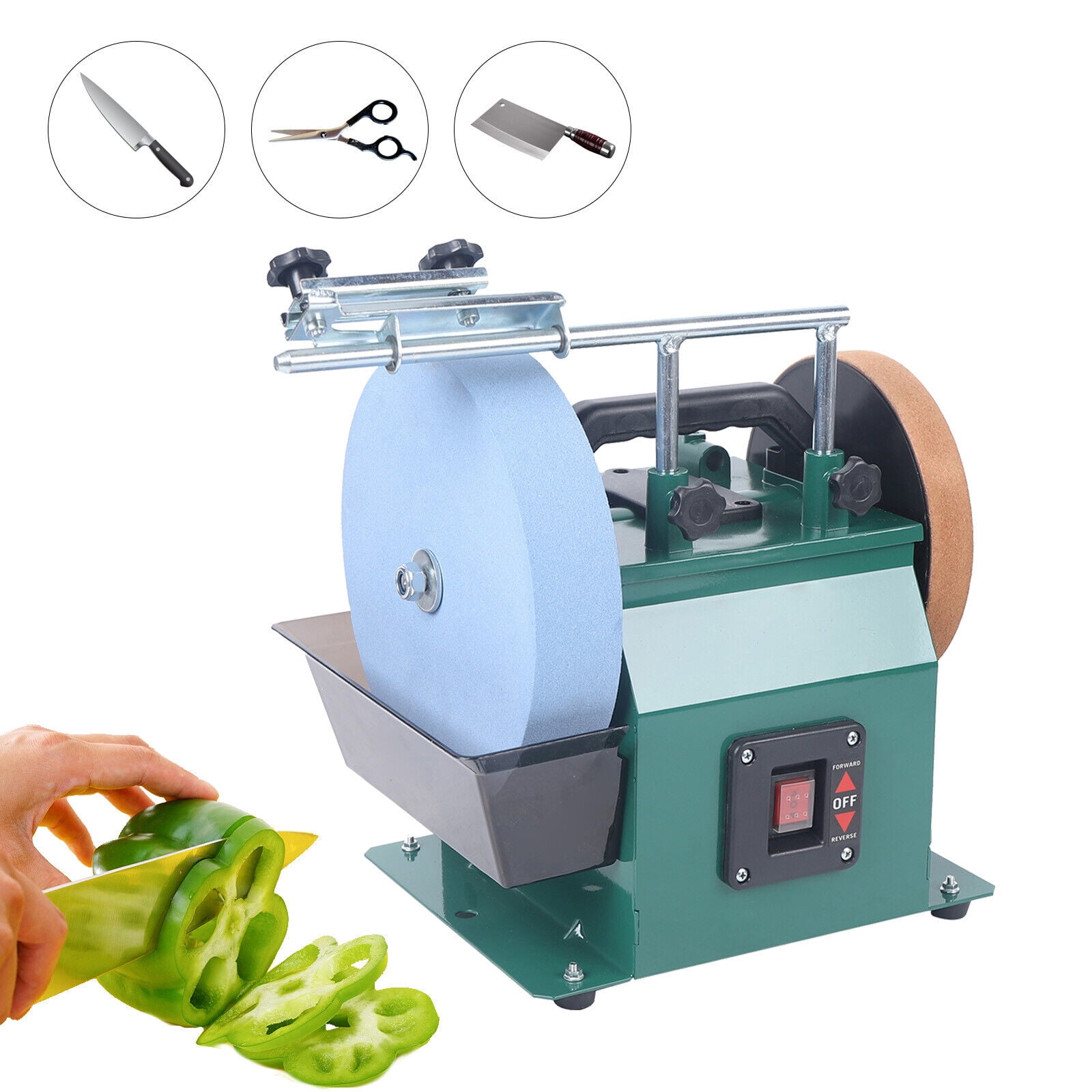 10-Inch Water-Cooled Grinder with Leather-Stropping Wheel | Adjustable Angle Guide, Onboard Carrying Handle, 220 Grit Sharpening Stone | 240W Electric Motor, Versatile Use