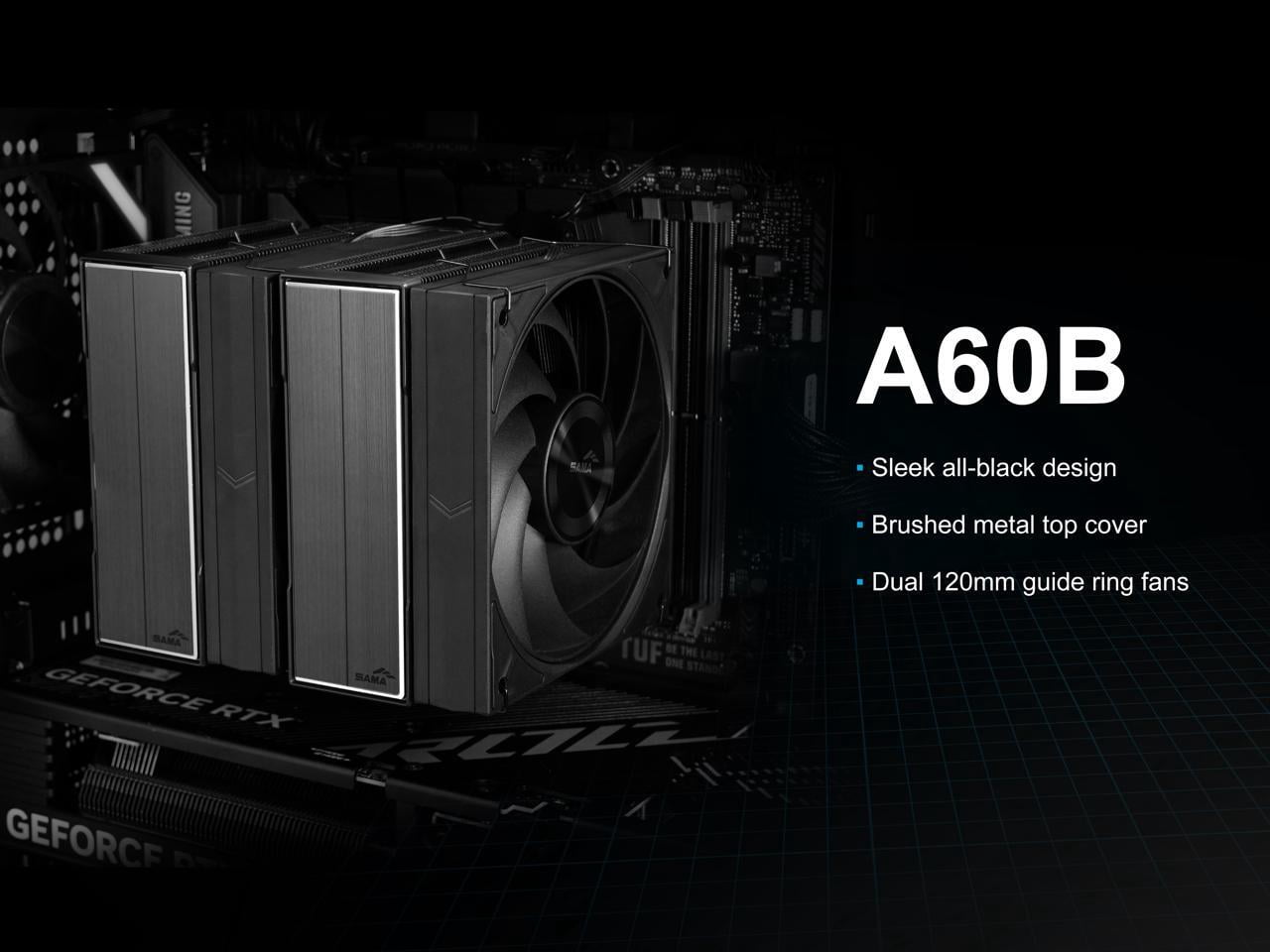 Sama A60Black Dual-Tower CPU Air Cooler Black6 Heat Pipes Dual 120mm PWM