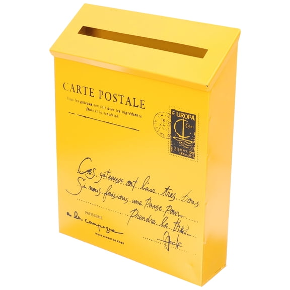 LEORX Vintage Iron Letter Box Wall Mounted Mailbox Yellow Decorative Post Box