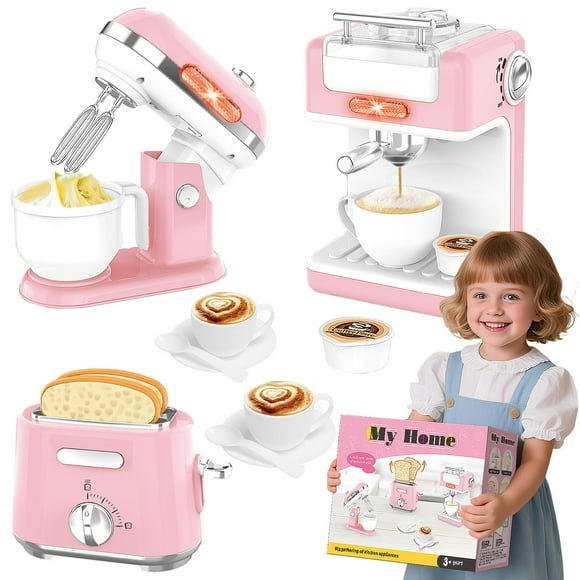 Ehome Play Kitchen Toys Kids Kitchen Accessories Pretend Play Kitchen Appliances Toy Set with Coffee Maker, Mixer, Toaster for Kids Toddler Kitchen P