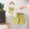 thumbnail image 2 of Zpanxa Girls Matching Sets Summer Solid Color Comfortable Short Sleeve Round Neck Blouses Sets 4-5 Years, 2 of 6