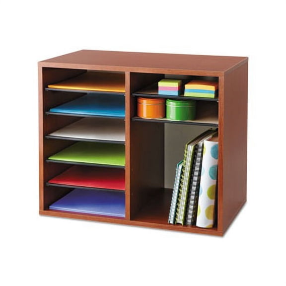 Fiberboard Literature Sorter 12 Sections, 19 5/8 x 11 7/8 x 16 1/8, Cherry