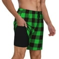 thumbnail image 3 of Gaeub Buffalo Plaid Green Black Mens Swim Trunks Stretch Beach Shorts Quick Dry for Men Swim Shorts Swimwear with Pockets- X-Large, 3 of 9