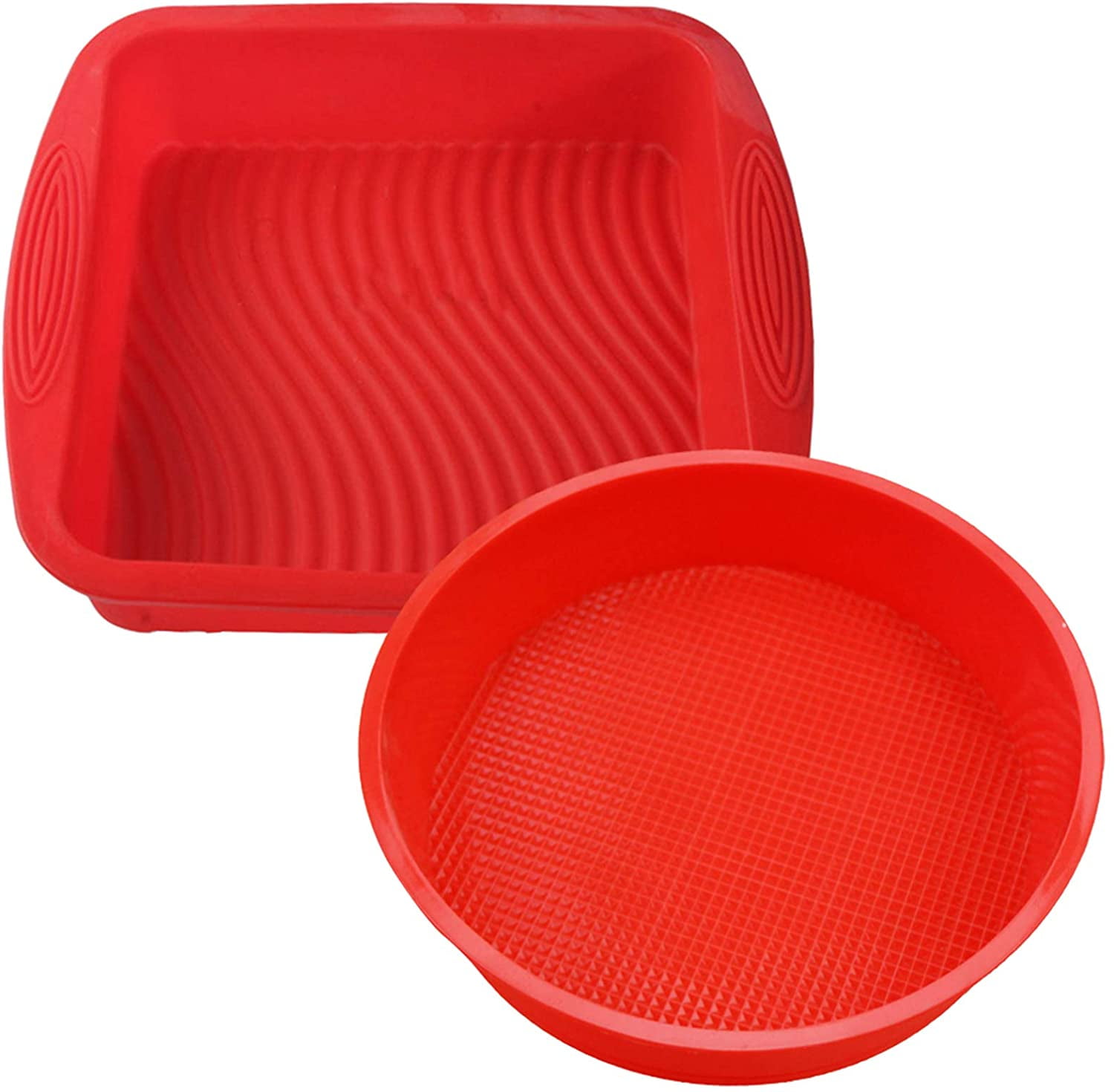 Set of 2, Silicone Cake Baking Pan, SourceTon Square Shape 8.5 Inch ...