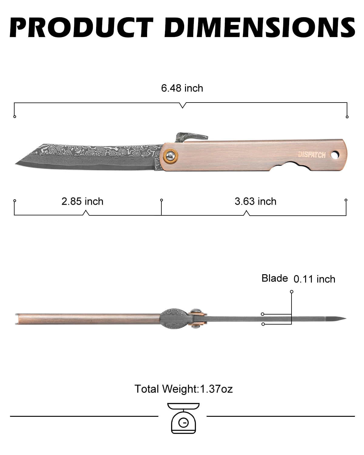 Dispatch 3.6" Damascus Folding Pocket Knife, Cloud Pattern Damascus Blade, Electroplated Red Antique Bronze Handle with Black PU Sheath