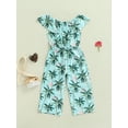 thumbnail image 2 of Liacowi Girls Casual Summer Jumpsuit, Leaves and Flamingo Print Boat Neck Overalls, Green Pink/ Green Rosy/ Light Blue, 2 of 8