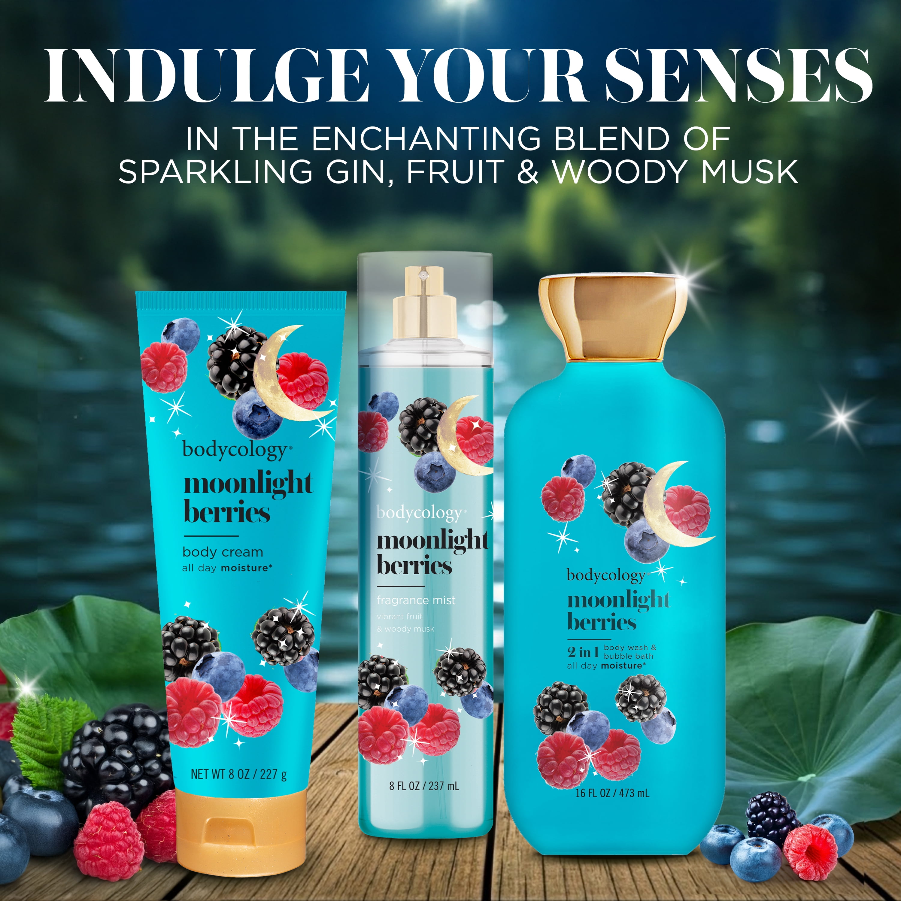 Bodycology Moonlight Berries 2-in-1 Body Wash & Bubble Bath, 16 fl oz