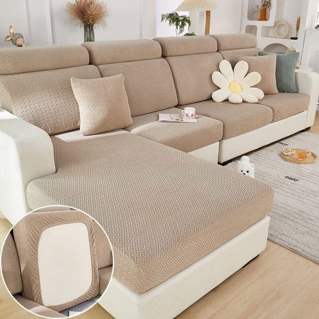 Housse de Canapé Extensible 2024 2023, Housses de Coussin de Canapé Antidérapantes, Housses de Sectionnel en L, Housse de Chaise Longue (Camel Chaise Cover)