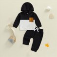 thumbnail image 2 of HCNTES Toddler Baby Boy Fall Outfit Set Splicing Stripe Long Sleeve Hooded Top Jogger Pants Infant Waffle Clothes, 2 of 4