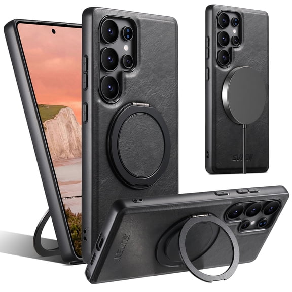 Dteck for Samsung Galaxy S26 Ultra Case with Stand, Compatible with MagSafe, Slim PU Leather Rubber Drop Proof Magnetic Kickstand Protective Phone Cover,Black