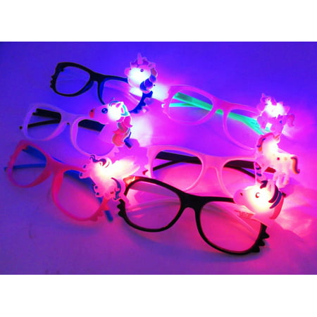 12/pk Flashing Lensless Assorted Unicorn Glasses LED SunGlasses Rave Party Wear