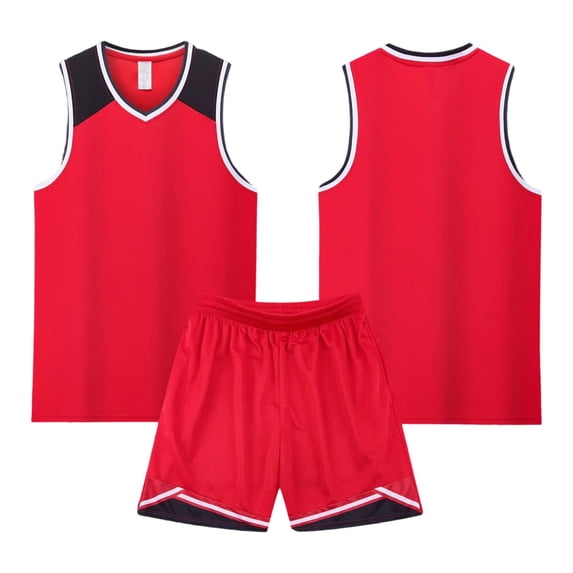 FUZHIQ Boys Basketball Uniform Sleeveless V-Neck Jersey with Elastic Waist Shorts, Lightweight Durable Activewear for Training,3-16 Years