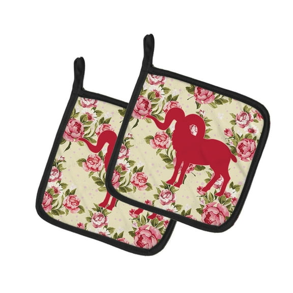 Caroline's Treasures BB1007-RS-YW-PTHD Sheep Shabby Chic Yellow Roses Pair of Pot Holders , 7.5HX7.5W, multicolor