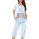 thumbnail image 2 of Sexy Pijama Conjunto para las Mujeres, Cuello Redondo Blusa de Manga Corta Y Pantalones, Traje de Moda Casual, 2 of 9