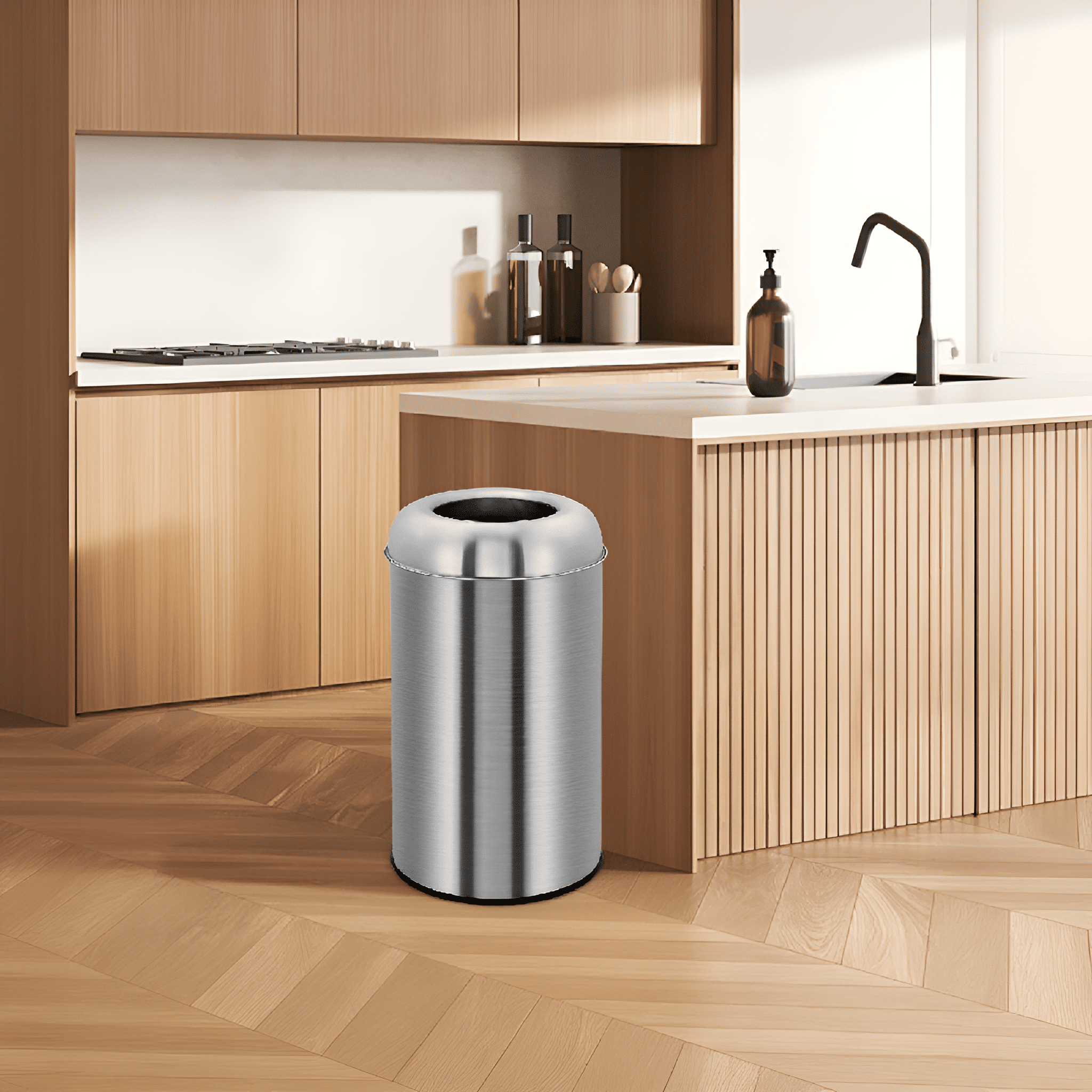 Open Top Trash Can, Commercial Grade Stainless Steel Garbage Can with Removable Inner Bucket, Outdoor Indoor Space-Saving Industrial Waste Container for Home, Office, Restaurant