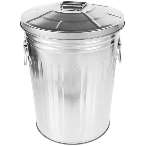Trash Can with Lid Round Metal 1 Set Outdoor Garbage Can Trash Holder