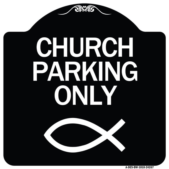 SignMission Designer Series Sign - Church Parking Only (Symbol) | Black & White 18" X 18" Heavy-Gauge Aluminum Architectural Sign | Protect Your Business & Municipality | Made in the