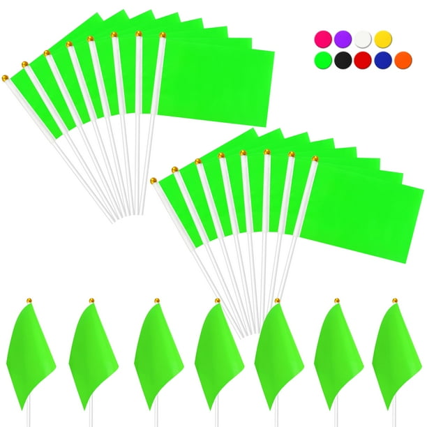 Kerda Paquete De 25 Banderas Verdes Sólidas Pequeñas Mini Banderas Verdes De Graffiti Diy En Palo Decoraciones De Fiesta Para La Gran Inauguración Cumpleaños De Niños Carnaval 5X8 Pulgadas