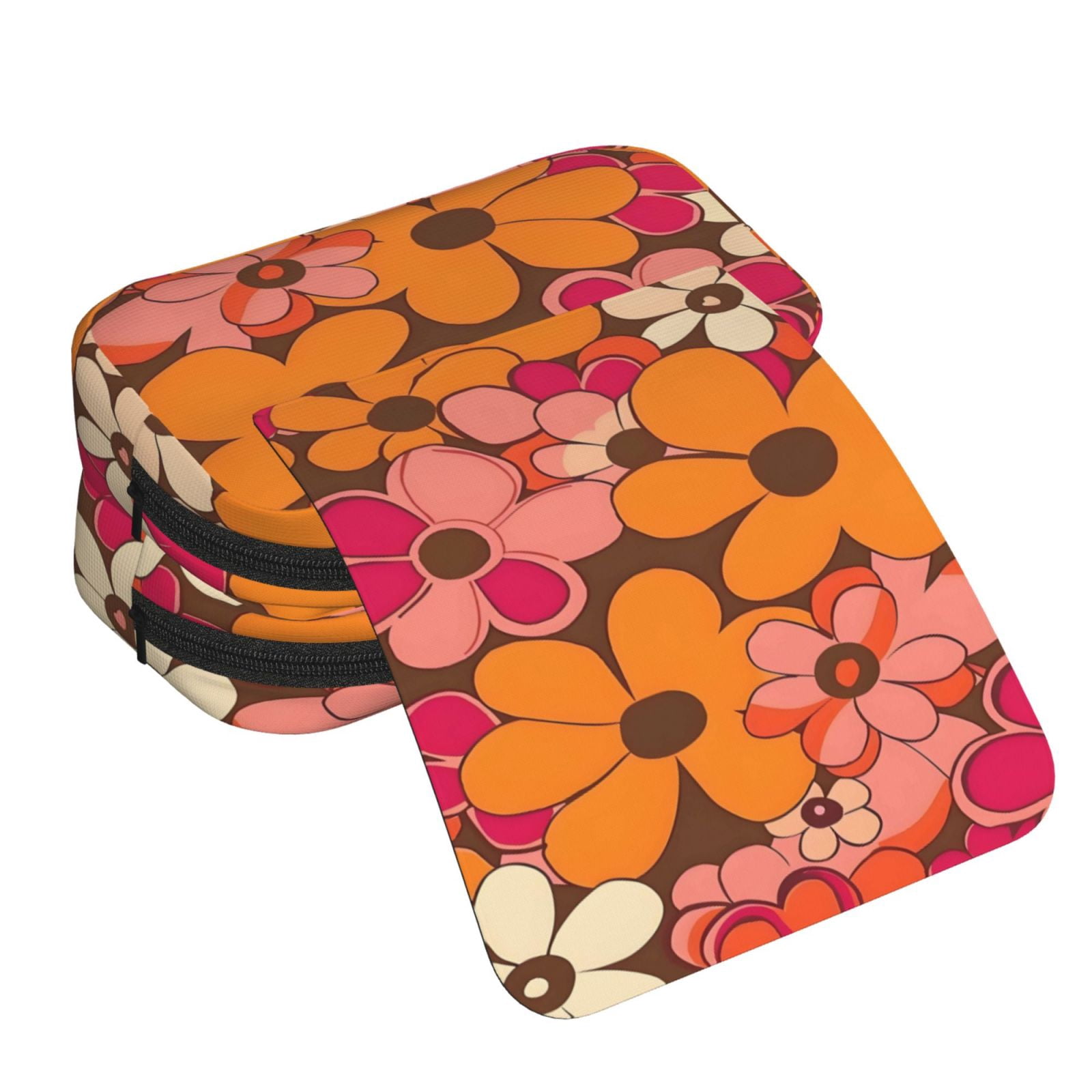 Large-Capacity Flip-Top Double-Layer Pencil Case, Multi-Functional Pocket Pen Case, Durable Stationery Organizer Retro Groovy Flowers Pattern (14)