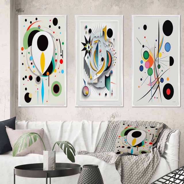 Designart "Ethereal Séance V" Modern Geometric Framed Wall Art Set Of 3 - White Abstract Frame Canvas Set For Living Room Decor