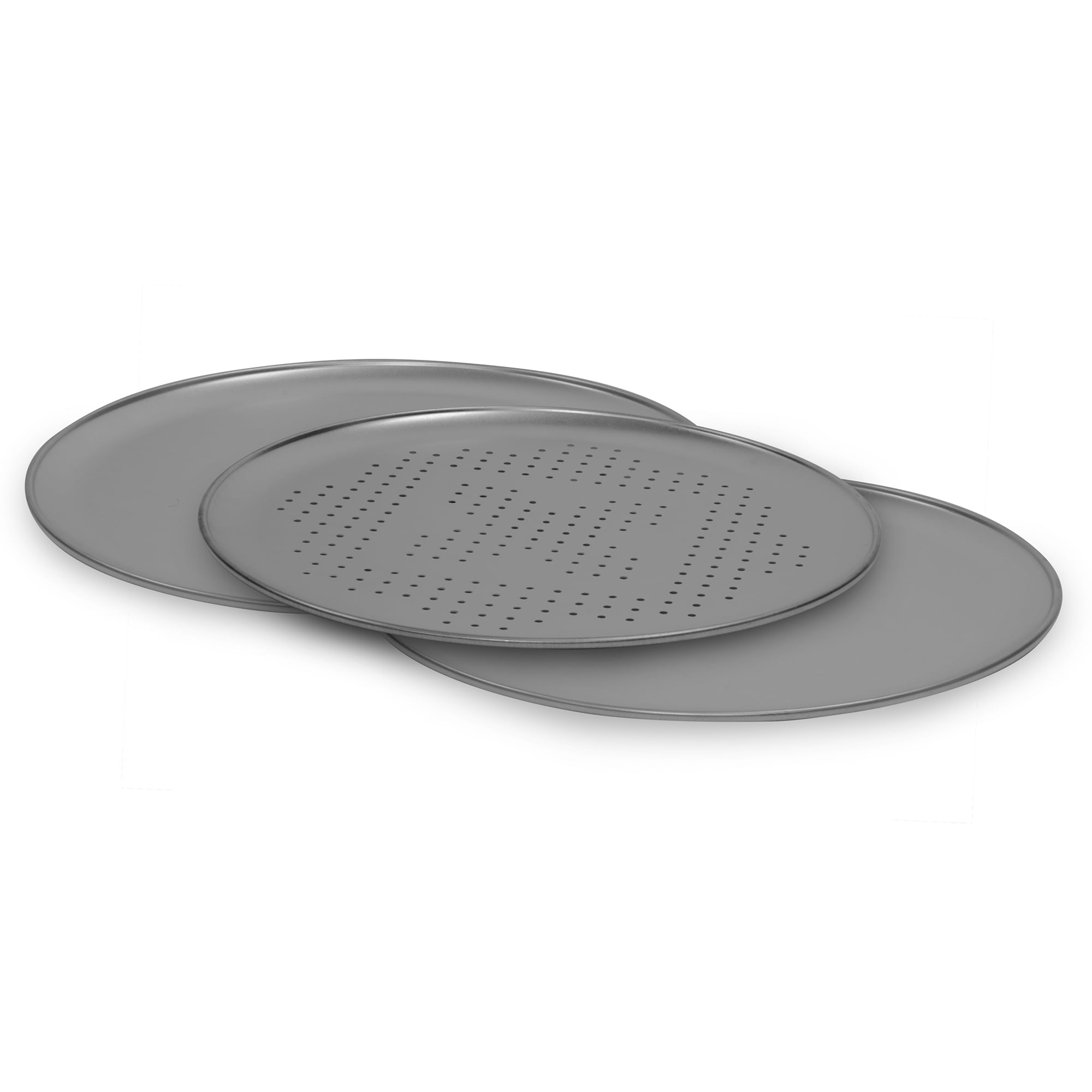 BakerEze 3-Piece Nonstick Steel Pizza Pans, 16-inch, Pizza Crisper, Set, Gray