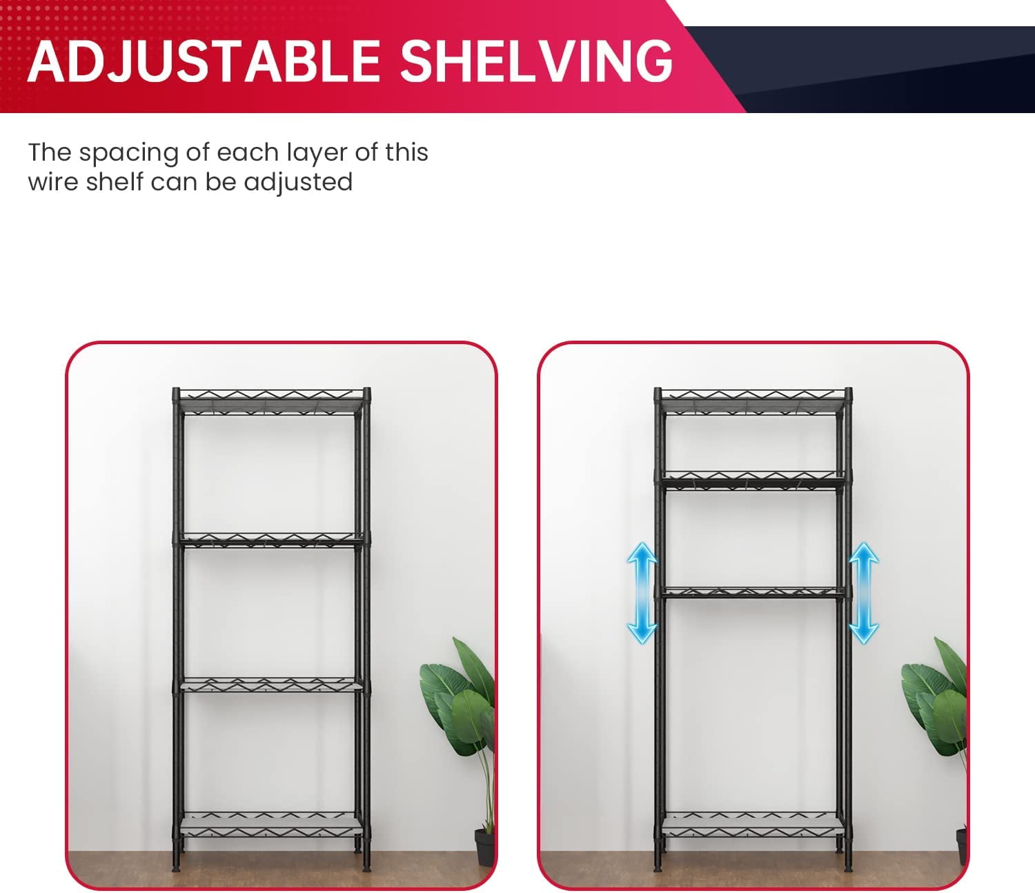 BestOffice 4 Tier Layer Storage Shelves Wire Metal Shelf for Laundry Bathroom Kitchen Garage(18L x 12W x 44H),Black