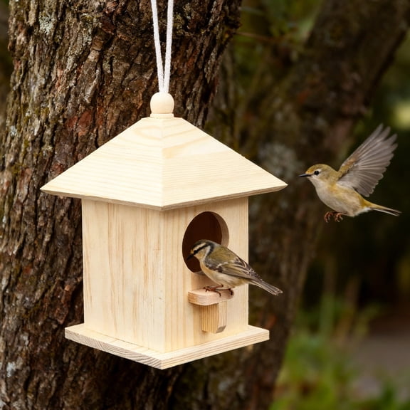 Bird Feeders,Hanging Bird Feeder,Outdoor Hanging Wooden Birdhouse Feeder Burnt Finish Rustics Solid Wood Decorative Birds Cage,Window Bird Feeders for Outdoors,Bird House Pole