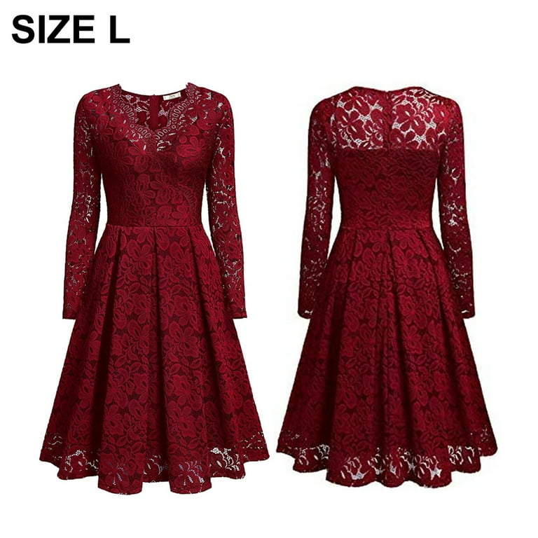 Women's Vintage Floral Lace Long Sleeve V Neck Cocktail Formal Swing Dress,  Temperament long skirt - Walmart.com