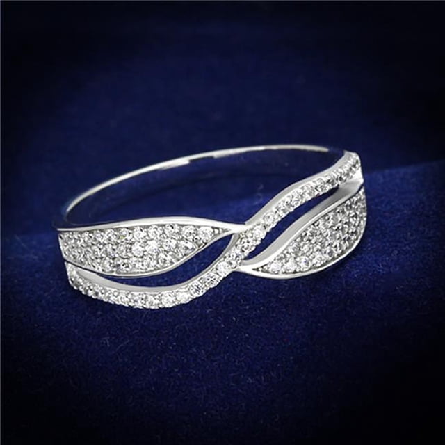 Women Rhodium 925 Sterling Silver Ring with AAA Grade CZ in Clear - Size 5