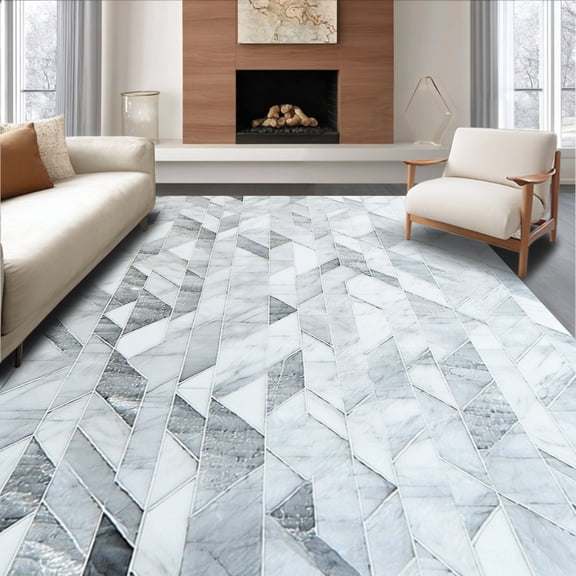 ODIKA 4'x6' Machine Washable Non-Slip Area Rug, Arctic Sculpted Geometric Shard Design High Traffic Rug, Gray, 134038