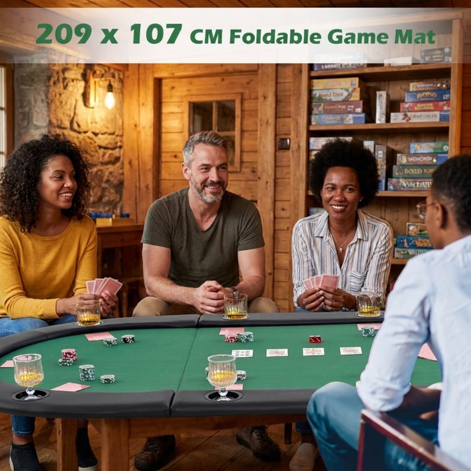 Redsmile 84 x 42 Inch 10-Player Foldable Poker Table Top, Portable Padded Card Game Table Topper with 10 Cup Holders and Carrying Bag, Folding Poker Table Top for Home Party, Green