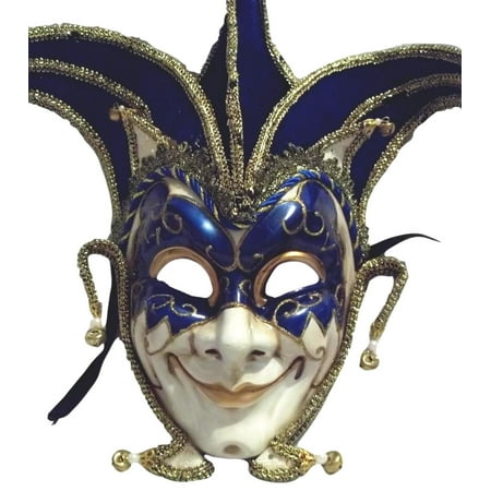 Jester Stick Mask Blue Decorate or Wear Mardi Gras Masquerade Mask Wall Hanging