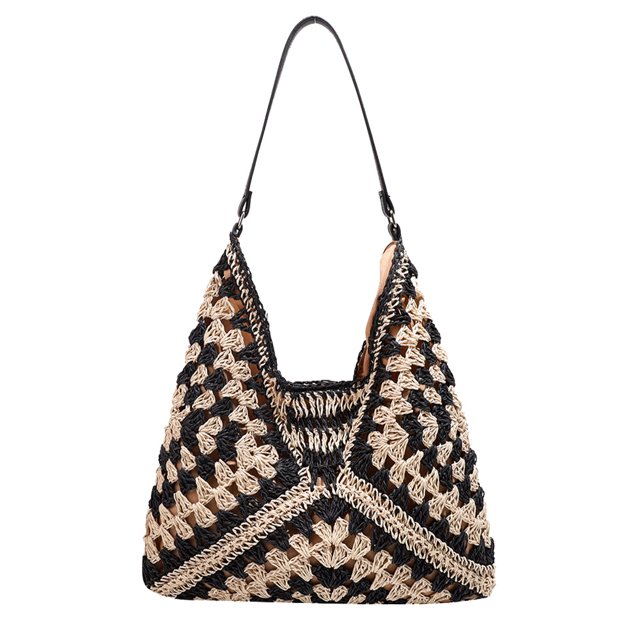 Bolso de playa para niñas FLhrweasw Con asa sólida de paja extragrande negro