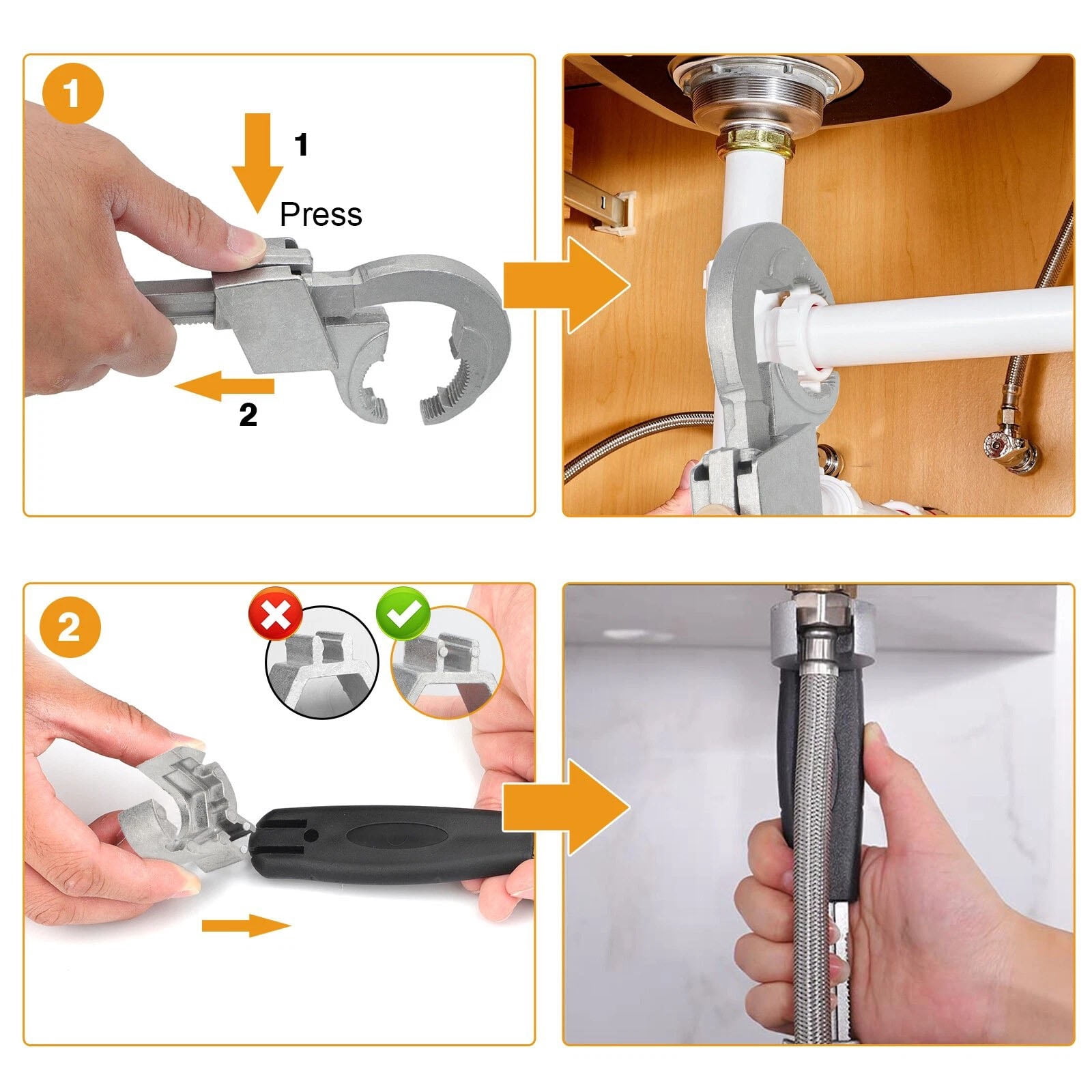TAPDRA Universal Adjustable Wrench With Hexagonal Round Chucks For Sink Toilet Bathroom Pipe Valve Repair Work