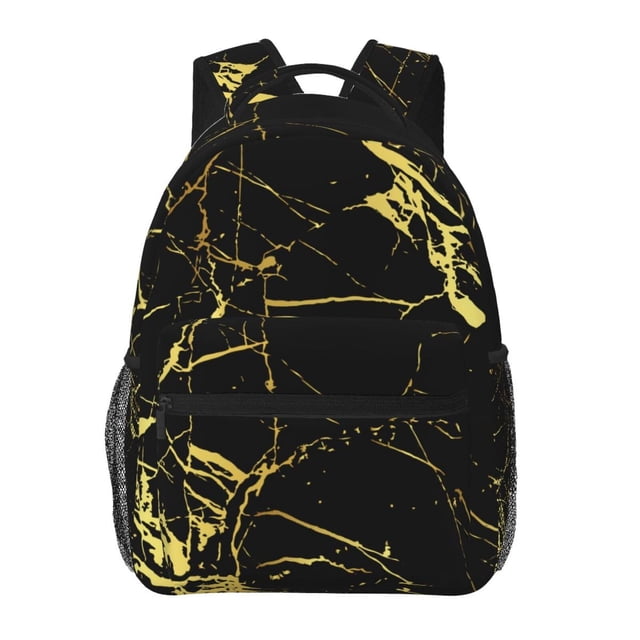 Mochila HKHEHOP de mármol negro y dorado para portátil escolar