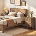 thumbnail image 4 of Gymax 2 Pcs - Table de Nuit avec 2 Tiroirs de Rangement Tissés Pieds de Support en Métal Chambre Chêne Rustique, 4 of 10