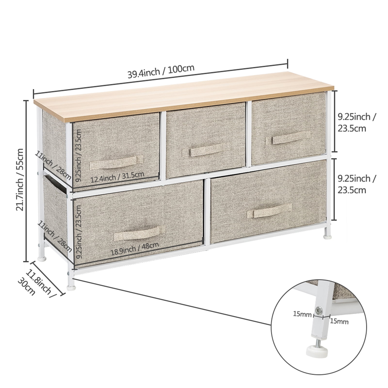 Private Jungle 2-Tier Wide Closet Dresser Nursery Dresser Tower With 5 Fabric Drawers Storage Tower, Sturdy Steel Frame, Wood Top, Easy Pull Handle,Linen/Natural Private Jungle 2-Tier Wide Closet Dresser Nursery Dresser Tower With 5 Fabric Drawers Storage Tower, Sturdy Steel Frame, Wood Top, Easy Pull Handle,Linen/Natural