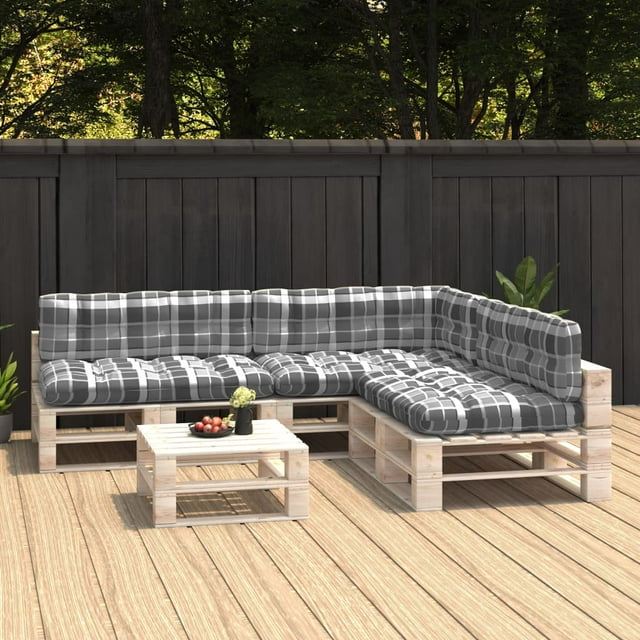 vidaXL Pallet Sofa Cushions 7 pcs Grey Check Pattern