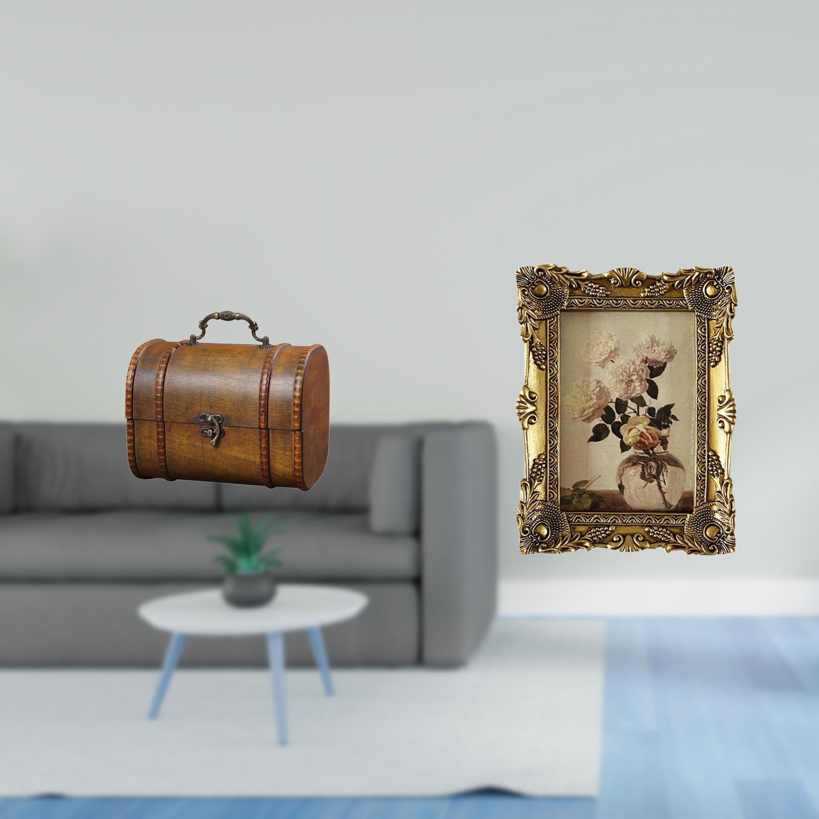 Milageto Vintage Wooden Jewelry Box Organizer Treasure Chest with Ornate Resin Photo Frame Decorative Storage for Rings Trinkets Birthday Wedding Tabletop