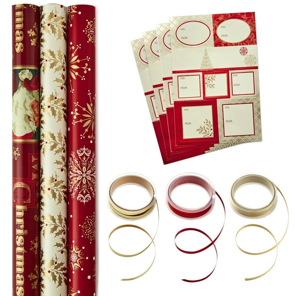 Hallmark Reversible Christmas Wrapping Paper Set with Ribbon and Gift