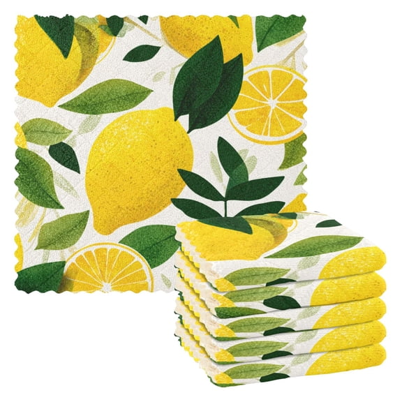 6 Pieces of Kitchen Towels 11x11Inch Kitchen Dish Cloths Kitchen Dish Towels Reuseable Cleaning Cloths Yellow Lemon Pattern