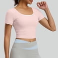 thumbnail image 7 of Women's Short Sleeve Yoga Tops with Built-in Bra Pad,Crew Neck Cross Butterfly Back Breathable Workout Shirts Pink M, 7 of 7