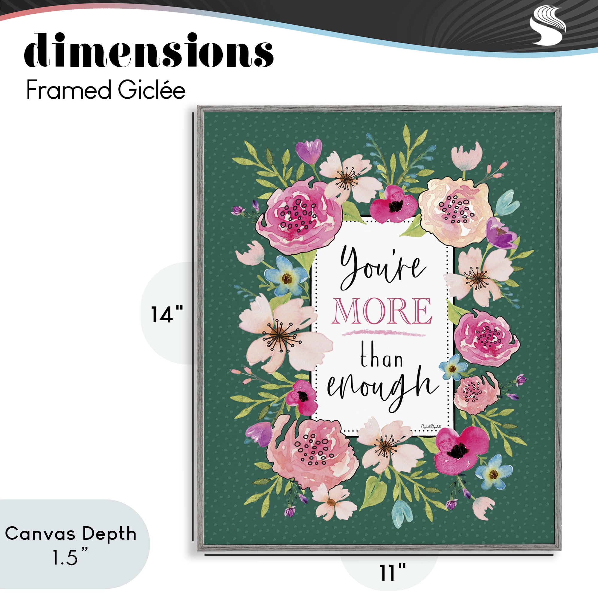Stupell Industries More Than Enough with Florals Gray Framed Giclee Art, design by Elizabeth Tyndall